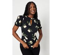 Dorothy Perkins Keyhole Neck With Puff Sleeve Top In Floral floral
