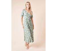 Dorothy Perkins Women's Khaki Ditsy Print Short Sleeve Jersey Midi Dress | Size: 10 Dorothy Perkins Khaki 10
