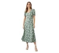 Dorothy Perkins Khaki Ditsy Print Short Sleeve Midi Dress, 14, Khaki