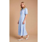 Dorothy Perkins Women's Lace Trim Collar Tie Detail Printed Midi Dresss in Blue | Size: 14