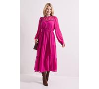 Dorothy Perkins Lace Yoke Blouson Sleeve Tiered Midaxi Dress In Rose rose 8