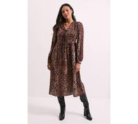 Dorothy Perkins Leopard Animal Bow Front Blouson Sleeve Printed Midi Dress multi 14