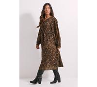 Leopard Animal Petite Bow Front Blouson Sleeve Printed Midi Dress Dorothy Perkins Green 10