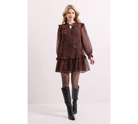 Dorothy Perkins Leopard Animal Printed Tiered Hem Tie Neck Shift Dress leopard 10