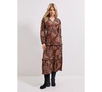 DOROTHY PERKINS Leopard Button Through Blouson Sleeve Tiered Frill Midi Dress 12