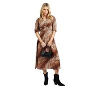 Dorothy Perkins Leopard Collared Button Detail Puff Sleeve Midi Dress, 10, Leopard