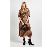Dorothy Perkins Women's Leopard Collared Button Detail Puff Sleeve Midi Dress | Size: 10 Dorothy Perkins Leopard 10