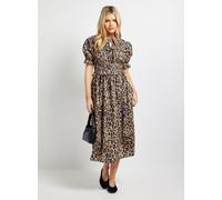 DOROTHY PERKINS Leopard Frill Tiered Printed Poplin Midaxi Smock Dress 14