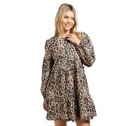 Dorothy Perkins Women's Leopard Frill Tiered Printed Poplin Mini Smock Dress | Size: 16