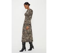 Dorothy Perkins Womens Midi Dress Leopard Polyester Long Sleeve Leopard Print