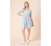 Dorothy Perkins Leopard Puff Sleeve Ruched Bust Jersey Mini Dress In Blue blue