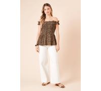 Dorothy Perkins Leopard Shirred Bodice Bardot Peplum Top leopard 12
