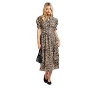 Dorothy Perkins Women's Leopard Tie Front Frill Sleeve Printed Poplin Midi Dress | Size: 12 Dorothy Perkins Leopard 12