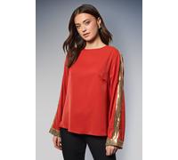 Dorothy Perkins Long Sleeve Sequin Blouse In Berry berry 14