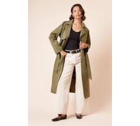 Dorothy Perkins Longline Double Breasted Belted Trench Coat In Khaki khaki