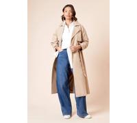 Womens Longline Double Breasted Belted Trench Coat Stone 8