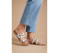 Dorothy Perkins Mel Metallic Faux Leather Plaited Straps Detail Flat Sliders In Silver silver