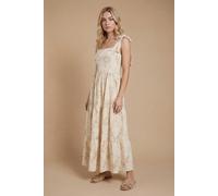 Dorothy Perkins Women's Metallic Embroidered Floral Strappy Tie Midi Dress in Ivory | Size: 14 Dorothy Perkins Ivory 14