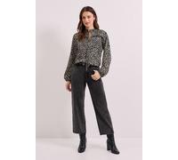 Dorothy Perkins Mono Animal Tie Neck Detail Blouson Sleeve Jersey Top mono