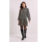 Dorothy Perkins Women's Mono Floral Tie Neck Tiered Smock Jersey Mini Dress | Size: 14 Dorothy Perkins Mono 14
