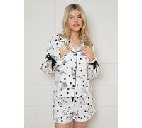 DOROTHY PERKINS Mono Long Sleeve Polka Dot Bow Cuff Jersey Pyjama Set M