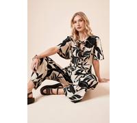 Dorothy Perkins Mono Palm Bow Tie Front Angel Sleeve Jersey Jumpsuit mono 16