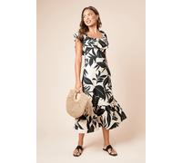 Dorothy Perkins Mono Palm Frill Tiered Hem Jersey Midi Dress mono
