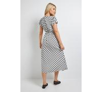 Dorothy Perkins Mono Spot Tie Back Detail Puff Sleeve Midi Dress mono