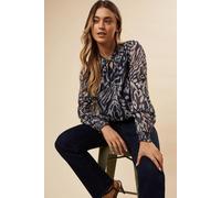 Dorothy Perkins Navy Animal Chiffon Ruffle Sleeve Shirred Hem Blouse navy 16