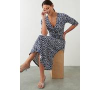 Dorothy Perkins Navy Spot Print Wrap Jersey Midi Dress, 16, Navy
