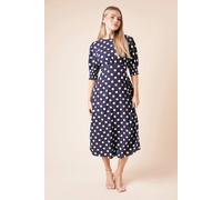 Dorothy Perkins Navy Spot Shirred Cuff Midi Dress navy 8