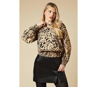 Dorothy Perkins Women's Neutral Animal Shirred Hem Top | Size: 8 Dorothy Perkins Neutral 8