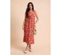 DOROTHY PERKINS Orange Animal Petite Frill Neck Shirred Waist Printed Jersey Midi Dress 14
