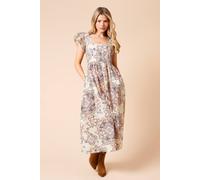 Dorothy Perkins Paisley Lace Trim Ruffle Sleeve Poplin Midi Dress In Pink pink