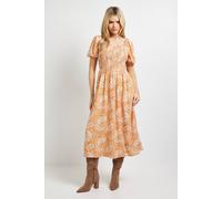 Dorothy Perkins Women's Paisley Shirred Bodice Puff Sleeve Midi Dress in Orange | Size: 10 Dorothy Perkins Orange 10