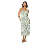 Dorothy Perkins Women's Palm Button Through Frill Neckline Midi Dress in Green | Size: 12 Dorothy Perkins Green 12