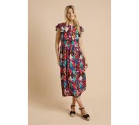 Dorothy Perkins Women's Patchwork Floral Keyhole Flutter Sleeve Midi Dress | Size: 18