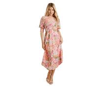 Dorothy Perkins Patchwork Floral Shirred Cuff Midi Dress, 16, Pink