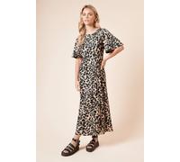 Dorothy Perkins Petite Angel Sleeve Mono Leopard Midi Dress, 12, Leopard