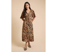 Dorothy Perkins Women's Petite Animal Button Front Angel Sleeve Tie Back Midi Dress | Size: 6 Dorothy Perkins Animal 6