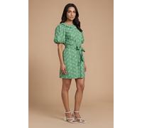 Dorothy Perkins Women's Petite Belted Puff Sleeve Embroidered Shirt Dress in Bright Green | Size: 6 Dorothy Perkins Bright Green 6