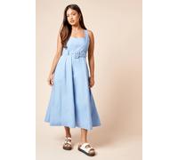 Dorothy Perkins Petite Belted Sleeveless Seamed Midi Dress In Blue blue 16
