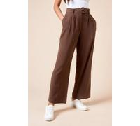 Dorothy Perkins Petite Belted Wide Leg Trouser In Chocolate chocolate 14