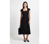 Dorothy Perkins Petite Bengaline Button Down Midi Dress In Black black