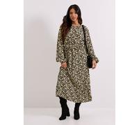 DOROTHY PERKINS Petite Black Daisy Frill Wait Detail Blouson Sleeve Midi Dress 14