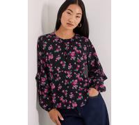 Dorothy Perkins Petite Black Floral Ruffle Blouson Sleeve Empire Seam Blouse In Pink pink 10