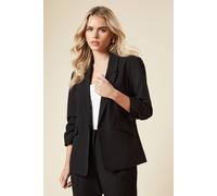 Dorothy Perkins Petite Black Ruched Sleeve Blazer, 16, Black