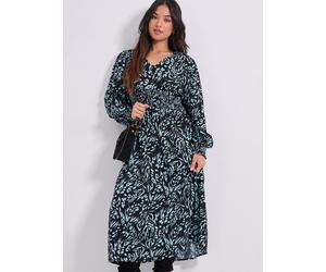 DOROTHY PERKINS Petite Blue Animal V Neck Button Front Detail Printed Midi Dress 8