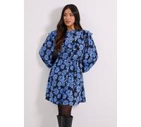 DOROTHY PERKINS Petite Blue Daisy Frill Yoke Belted Mini Shirt Dress 8