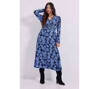 Dorothy Perkins Women's Petite Blue Daisy Shirred Waist Button Detail Midi Dress | Size: 8 Dorothy Perkins Blue 8
